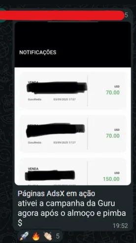 Print de depoimento — três vendas notificadas, incluindo uma de R$150