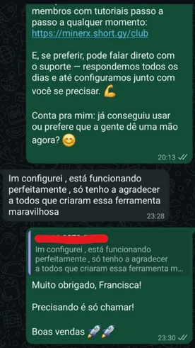 Print de depoimento — ferramenta configurada e funcionando perfeitamente